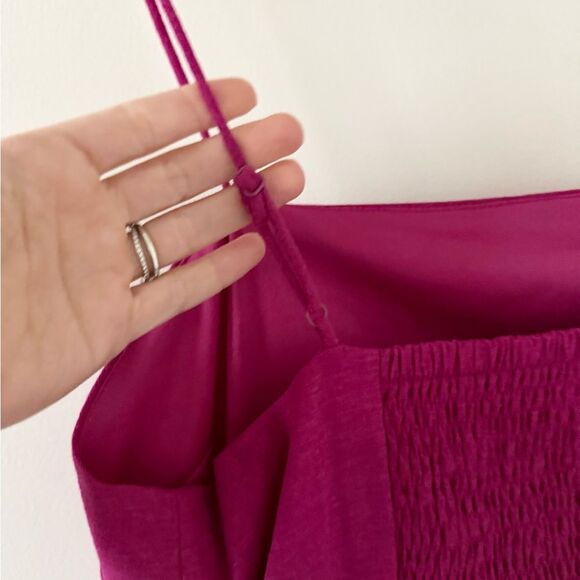 NWT Express Linen Blend Side Tie Mini Dress with Smocked Back in Dark Pink L - Picture 4 of 8